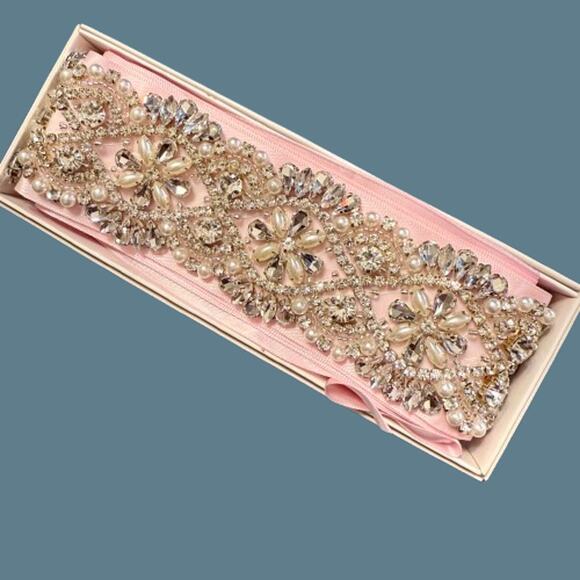 SoarDream Bridal Wedding Belt Pink Rhinestone Satin Sash - Picture 7 of 8